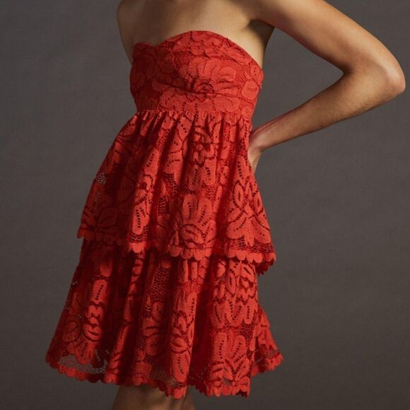 Maeve Anthropologie Strapless Lace Mini Dress, Size L, NWT - Picture 1 of 13